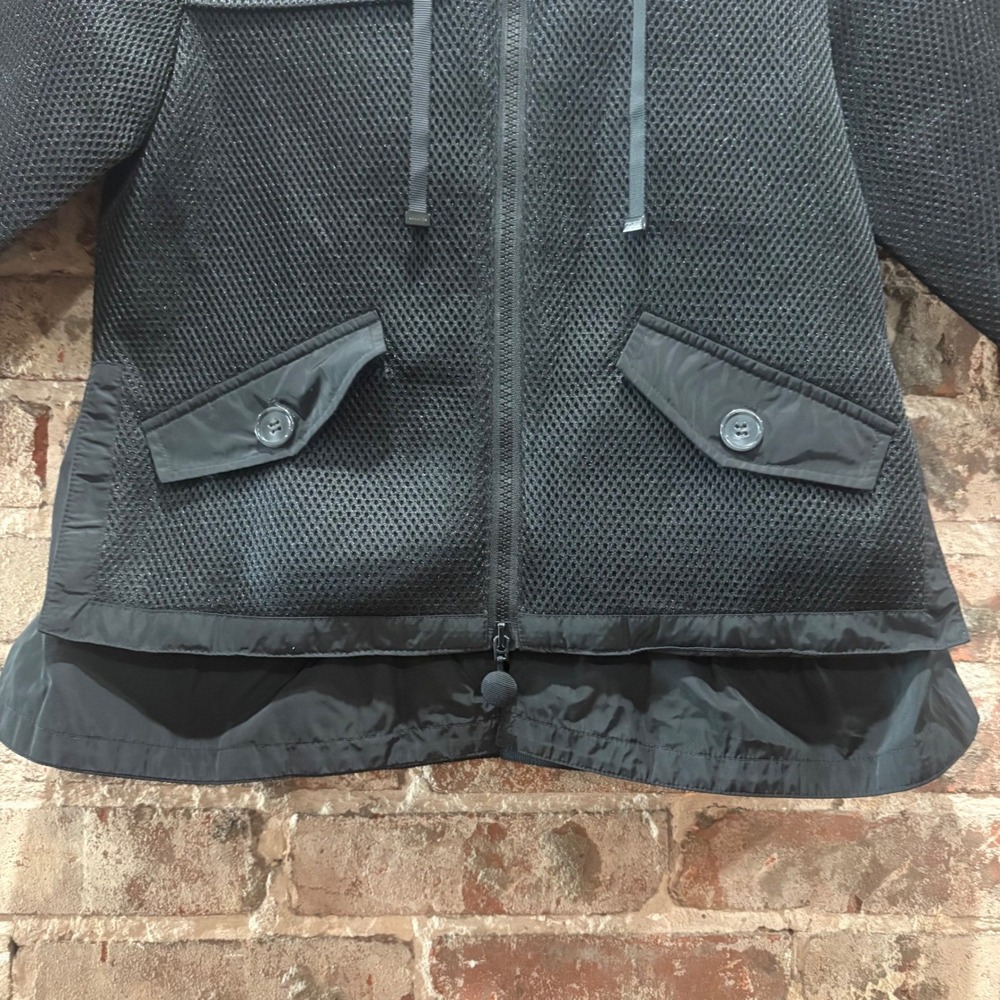 Moncler‎ Coignet Giubbotto Black Mesh Hooded Jacket Womens Peplum Coat Size 0 - Picture 13 of 13